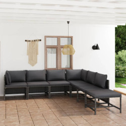 7 Pcs conjunto lounge de jardim c/ almofadões vime PE cinzento