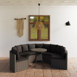 7 Pcs conjunto sofás de jardim c/ almofadões vime PE cinzento