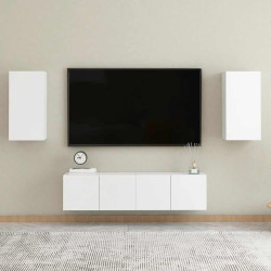 4 Pcs conjunto de móveis de TV contraplacado branco