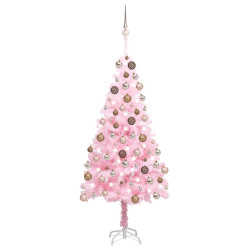 Árvore natal artificial pré-iluminada c/ bolas PVC rosa