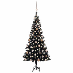 Árvore natal artificial pré-iluminada c/ bolas PVC preto
