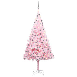 Árvore natal artificial pré-iluminada c/ bolas PVC rosa