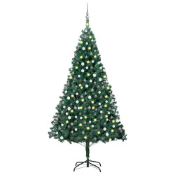 Árvore natal artificial pré-iluminada c/ bolas 210 cm PVC verde