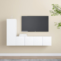 3 Pcs conjunto de móveis de TV derivados de madeira branco