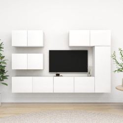 6 Pcs conjunto de móveis de TV derivados de madeira branco