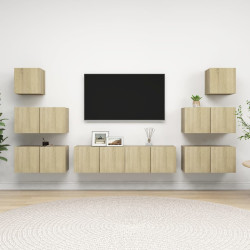 8 Pcs conjunto móveis de TV derivados madeira carvalho sonoma