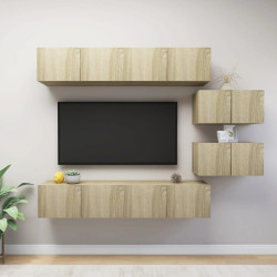 6 Pcs conjunto móveis de TV derivados madeira carvalho sonoma