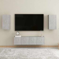 4 Pcs conjunto de móveis de TV contraplacado cinzento cimento