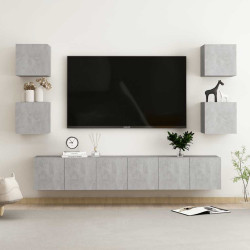 7 Pcs conjunto de móveis de TV contraplacado cinzento cimento