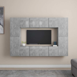 8 Pcs conjunto de móveis de TV contraplacado cinzento cimento