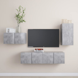 4 Pcs conjunto de móveis TV derivados madeira cinzento cimento