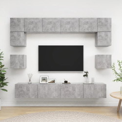 8 Pcs conjunto de móveis TV derivados madeira cinzento cimento