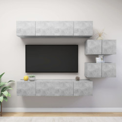 6 Pcs conjunto móveis de TV derivados madeira cinzento cimento