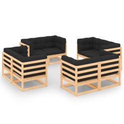 8 Pcs conjunto lounge de jardim c/ almofadões pinho maciço