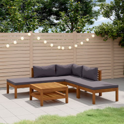 6 Pcs conjunto lounge de jardim c/ almofadões acácia maciça