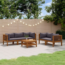 6 Pcs conjunto lounge de jardim c/ almofadões acácia maciça