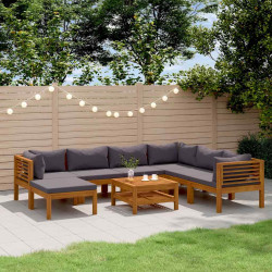 8 Pcs conjunto lounge de jardim com almofadões acácia maciça