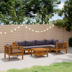 7 Pcs conjunto lounge de jardim com almofadões acácia maciça