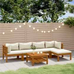 6 Pcs conjunto lounge jardim c/ almofadões creme acácia maciça