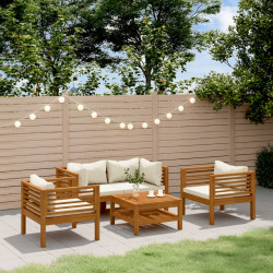 5 Pcs conjunto lounge jardim c/ almofadões creme acácia maciça
