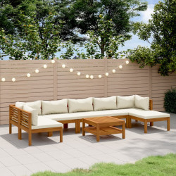 8 Pcs conjunto lounge jardim c/ almofadões creme acácia maciça