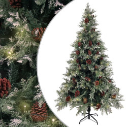 Árvore natal pré-iluminada c/ pinhas 195 cm PVC/PE verde/branco