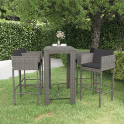5 Pcs conjunto de bar p/ jardim c/ almofadões vime PE cinzento