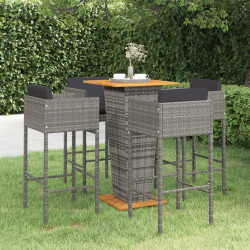 5 Pcs conjunto de bar p/ jardim c/ almofadões vime PE cinzento