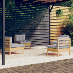 4 Pcs conjunto lounge de jardim c/ almofadões cinzentos pinho