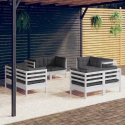8 Pcs conj. lounge de jardim com almofadões antracite pinho