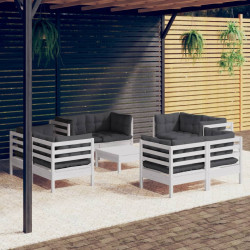 9 Pcs conj. lounge de jardim com almofadões antracite pinho