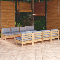 9 Pcs conjunto lounge de jardim + almofadões cinza pinho maciço