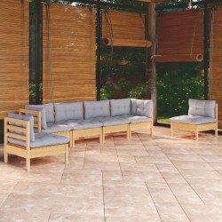 6 Pcs conjunto lounge de jardim + almofadões cinza pinho maciço