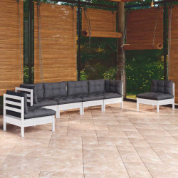 6 Pcs conjunto lounge de jardim c/ almofadões pinho maciço