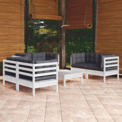 7 Pcs conjunto lounge de jardim c/ almofadões pinho maciço