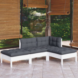 4 Pcs conjunto lounge de jardim c/ almofadões pinho maciço