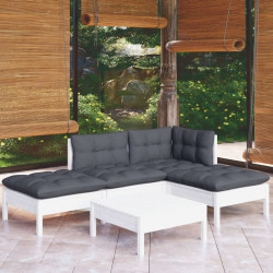 5 Pcs conjunto lounge de jardim c/ almofadões pinho branco