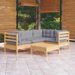 5 Pcs conjunto lounge de jardim c/ almofadões cinza pinho