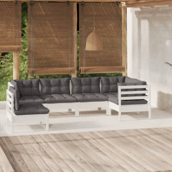 6 Pcs conjunto lounge de jardim c/ almofadões pinho branco