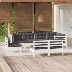 8 Pcs conj. lounge de jardim c/ almofadões pinho maciço branco