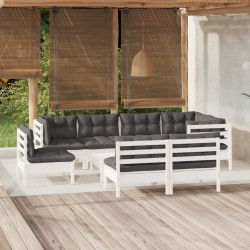 9 Pcs conj. lounge de jardim c/ almofadões pinho maciço branco