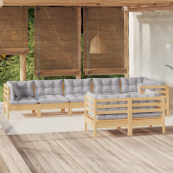 8 Pcs conjunto lounge de jardim + almofadões cinza pinho maciço