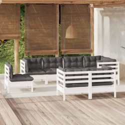 8 Pcs conjunto lounge jardim c/ almofadões pinho maciço branco