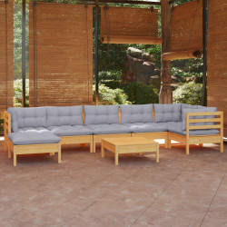 8 Pcs conjunto lounge de jardim + almofadões cinza pinho maciço
