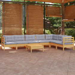 8 Pcs conjunto lounge de jardim + almofadões cinza pinho maciço