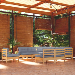 10Pcs conjunto lounge de jardim + almofadões cinza pinho maciço