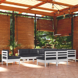10 Pcs conj. lounge de jardim c/ almofadões pinho maciço branco