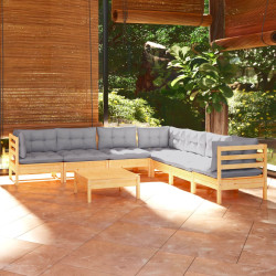8 Pcs conjunto lounge de jardim + almofadões cinza pinho maciço
