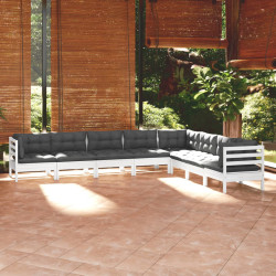 8 Pcs conj. lounge de jardim c/ almofadões pinho maciço branco