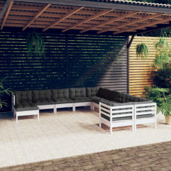 11 Pcs conjunto lounge de jardim c/ almofadões pinho branco